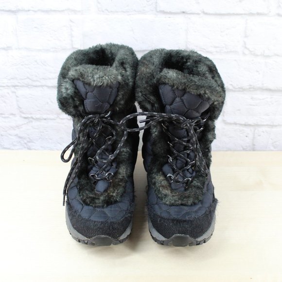 LL Bean Blue Quilted Faux Fur Lined Mid Calf Winter Snow Boots 8 M - Picture 5 of 9